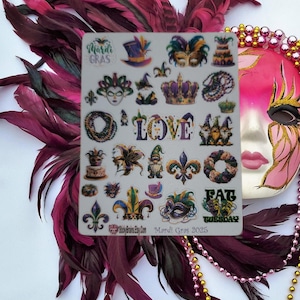 Adesivos de Mardi Gras - perfeitos para planejadores/diários de 0,3 e 0,6 polegadas de altura. Também são ótimos para criar e decorar cartões de Natal.