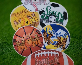 Sports Mom - Baseball, Football, Basketball, Soccer & Volleyball Laptop Water-Bottle Stickers 3.25 inches High