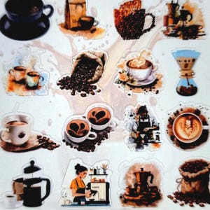 Adesivos da Arte do Café. Dos grãos aos baristas. Perfeito para planejadores/diários