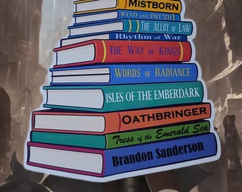 Book Stack of Brandon Sanderson Titles Laptop/Water-Bottle Sticker