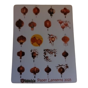 Lanternas de papel. Adesivos de Ano Novo Lunar perfeitos para planejadores/diários de 0,6 pol. de altura. Também ótimos para artesanato e decoração de cartões de Natal.