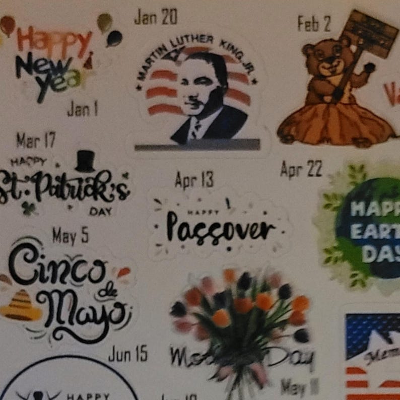 Major US Holidays 2025 with Dates next to Stickers perfect for Planner