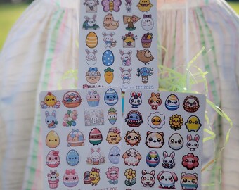Cute Easter Kawaii Sticker Sheet | Bunny Chick Egg Stickers | Pastel Spring Planner Stickers | Kawaii Easter Basket Decor