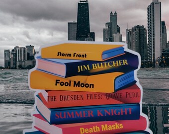 Book Stack of Jim Butcher Titles Laptop/Water-Bottle Sticker