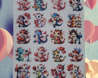 Liefde draken plannerstickers | Stickervel Valentijnsdraak | Schattige drakenplannerstickers | Kawaii-fantasieplannerstickers