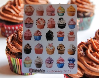 Pegatinas de cupcakes para agendas / Hoja de pegatinas de postres dulces / Cupcakes de panadería para diarios y agendas / Lindas pegatinas de comida
