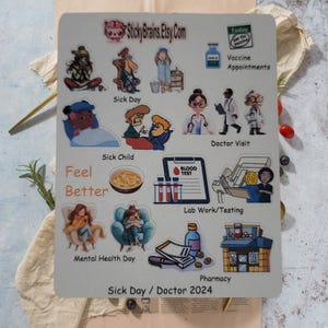 Pegatinas para el planificador de días de enfermedad: Visita al médico, Salud mental, Farmacia