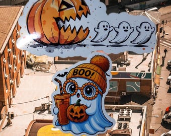 Halloween Sticker Pack 2er-Set – Jack-o-Lantern & süße Geist-Boo-Aufkleber | Gruseliges Jahreszeit Aufkleber