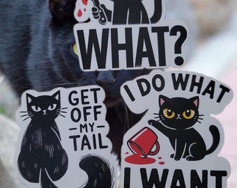 Funny Black Cat Sticker | Get Off My Tail Cat Decal | Sarcastic Cat Lover Gift | Grumpy Cat Sticker | Introvert Humor | Matte Vinyl Sticker