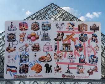 Paris Travel Sticker Sheet Set | Parisian Landmarks, Cafes & French Icons | Cute Planner Journal Stickers