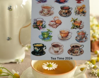 Tea Time Planner Stickers | Tea Cup Sticker Sheet | Tea Lover Journal Stickers | Cozy Cottagecore Planner Decor | Tea Party Stickers