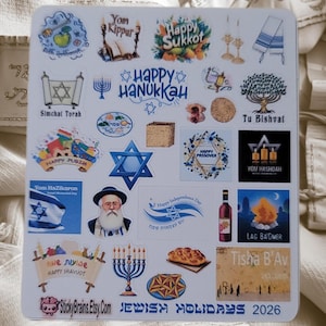 Jewish Holidays Planner Sticker Sheet | Hanukkah Passover Purim Rosh Hashanah Sukkot Shavuot Stickers