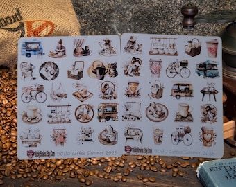 Boho Coffee Sticker Sheet | Cozy Café Aesthetic Stickers | Coffee Lover Planner Stickers | Cottagecore Journal Decals