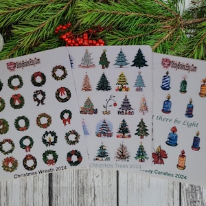 Stickervellen kerstkransen, bomen, kaarsen - perfect voor planners/dagboeken