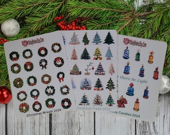 Christmas Wreaths, Trees, Candles Sticker Sheets - perfect for Planner/Journals