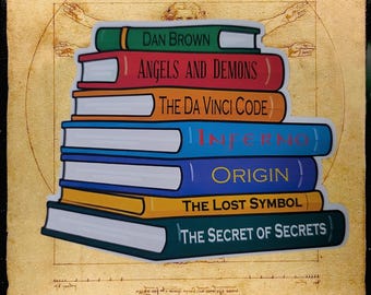 Dan Brown Book Stack Sticker | Robert Langdon Series Vinyl Decal | Thriller Reader Gift | Matte Vinyl 3.25 Inch