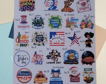 Stora amerikanska helgdagar 2026 Planer stickers | Amerikanska helgdagsklistermärken | Amerikanska helgdagskalenderklistermärken | Funktionella planer stickers
