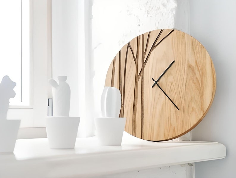 Wall Clock Large Wooden Clock Large Natural Oak Modern Etsy