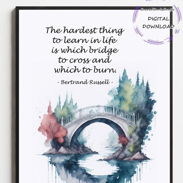 Motivational Quote, Inspirational Quote, Quote with the picture, Spiritual Prints, a bridge, Wall Art, The hardest thing to learn in life...