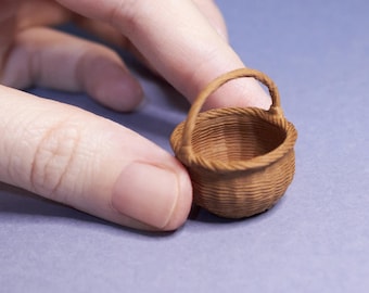 Miniature Wicker Basket 1:12 Scale | 3D Printed Dollhouse Basket | Mini Rustic Basket for Fairy Garden, Diorama, or Mini Scene Decor