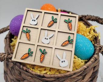 Easter Tic Tac Toe, Basket Fillers, Easter Gift for Kids, Basket Stuffers, Wooden Kids Game, Bunny, For Girls, For Boys