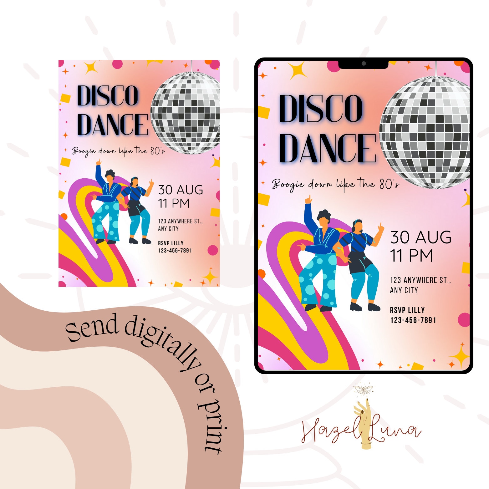 Disco Themed Party Invitation Editable and Digital Etsy