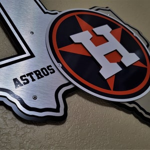 Houston Astros wall décor on Texas shape with black backer