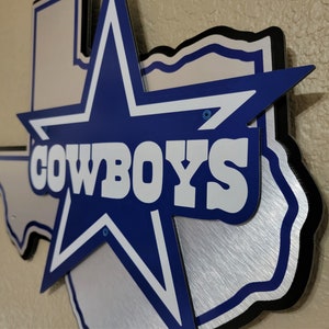 Dallas Cowboys wall décor on Texas shape with black backer