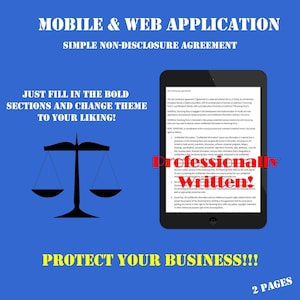 Acuerdo de no divulgación y confidencialidad de aplicaciones móviles y web / Documento legal / NDA / Abogado revisado