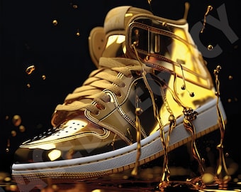 Golden Dripping Sneakers PNG - Sneakerhead Decor | Customer Sneaker Art | Hypebeast Decor | Hypebeast Art