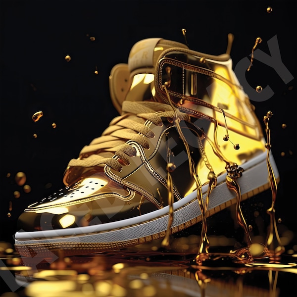 Golden Dripping Sneakers PNG - Sneakerhead Decor | Customer Sneaker Art | Hypebeast Decor | Hypebeast Art