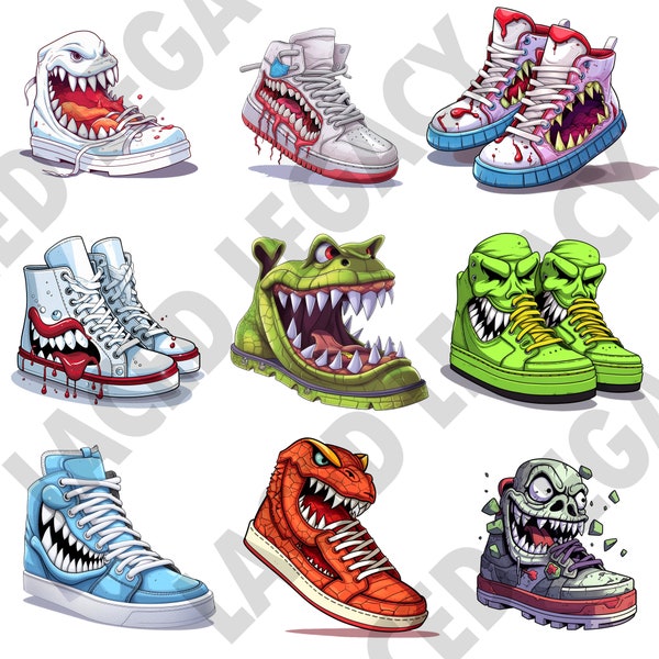 Sneakerhead Monster PNG Bundle of 9 for T-Shirt, Mugs, and Prints | Got 'Em | Kiss My Airs | Sneaker Decor | Digital Art File