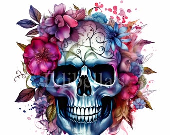 Floral Skull Sublimation Clipart 3 | 300 DPI JPEG | Transparent PNG | 4096 x 4096 Pixels | 13.65 x 13.65 Inches | Digital Download