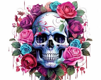 Floral Skull Sublimation Clipart 1 | 300 DPI JPEG | Transparent PNG | 4096 x 4096 Pixels | 13.65 x 13.65 Inches | Digital Download