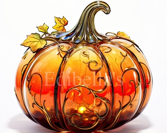 Halloween Glass Pumpkin Digital Art | Set of 10 | Clipart Bundle | 300 DPI JPEGs + Transparent PNGs | Digital Download | Free Commercial Use