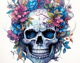 Floral Skull Sublimation Clipart 6 | 300 DPI JPEG | Transparent PNG | 4096 x 4096 Pixels | 13.65 x 13.65 Inches | Digital Download