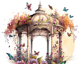 Gazebo de mariposas / Conjunto de 10 / Paquete de imágenes prediseñadas / JPEG de alta calidad / PNG transparentes / Descarga digital / Arte de la boda / USO COMERCIAL GRATUITO