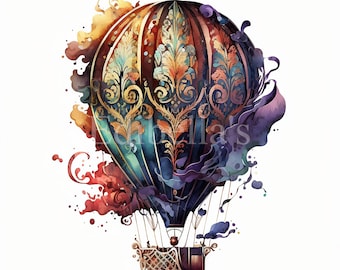 Globo aerostático / Conjunto de 10 / Paquete de imágenes prediseñadas / JPEG de alta calidad / PNG transparentes / Descarga digital / Imprimible / USO COMERCIAL GRATUITO