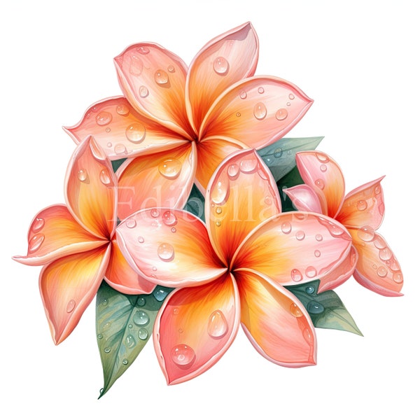 Fleur Plumeria printanière | Lot de 10 | Lot de cliparts | JPEG 300 ppp | PNG transparents 300 DPI | Téléchargement numérique | Utilisation commerciale gratuite