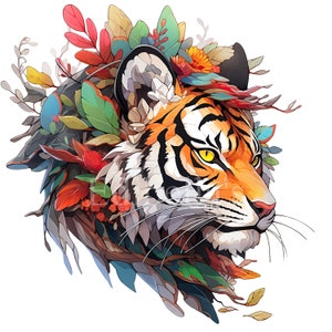 Sierlijke Tijger | Set van 10 | Clipart-bundel | 300 dpi JPEG's van hoge kwaliteit | 300 dpi transparante PNG | Digitaal downloaden | Gratis commercieel gebruik