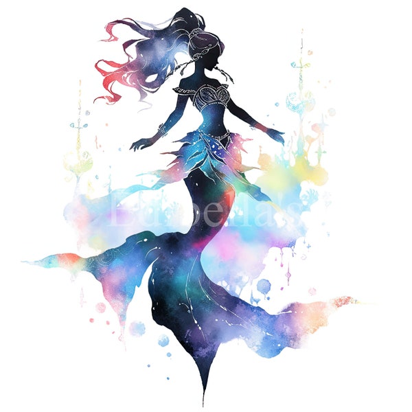 Mermaid | Set of 15 | Watercolor Bundle | 300 DPI JPEGs and PNGs | 4096 x 4096 P | 13.65 x 13.65 In | Digital Download | Free Commercial Use