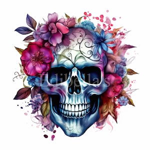 Clipart sublimation crâne floral 3 | 300 ppp JPEG | PNG transparents | 4096 x 4096 pixels | 13,65 x 13,65 pouces | Téléchargement numérique