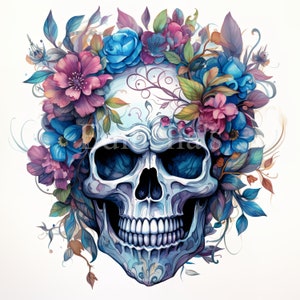 Bloemen schedel sublimatie clipart 6 | 300 DPI-JPEG | Transparante PNG | 4096 x 4096 pixels | 13,65 x 13,65 inch | Digitaal downloaden