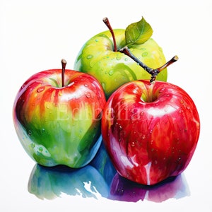Apple / Conjunto de 10 / Paquete de imágenes prediseñadas / JPEG de 300 DPI y PNG transparentes / Descarga digital / Uso comercial gratuito / Arte digital de alimentos de frutas