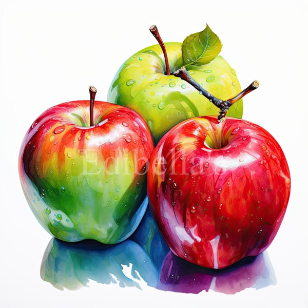 Apple | Set of 10 | Clipart Bundle | 300 DPI JPEGs and Transparent PNGs | Digital Download | Free Commercial Use | Digital Fruit Food Art