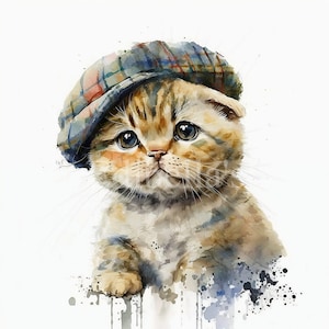 Kitten with Hat | Set of 10 | Clipart Bundle | High Quality JPEGs | Digital Download | Printable | FREE COMMERCIAL USE | Scottish Fold Cat