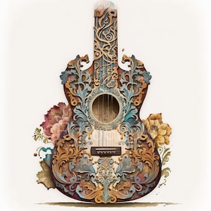 sierlijke gitaar | Set van 10 | Clipart-bundel | JPEG's van hoge kwaliteit | Transparante PNG's | Digitaal downloaden | Afdrukbare kunst | GRATIS COMMERCIEEL GEBRUIK