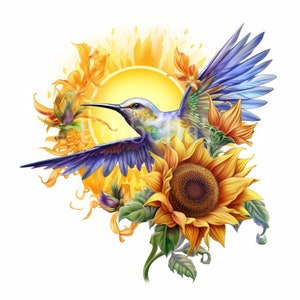 Colibri Tournesol | Ensemble de 10 | Lot de cliparts | JPEG de haute qualité | PNG transparents | Téléchargement numérique | UTILISATION COMMERCIALE GRATUITE | Nature