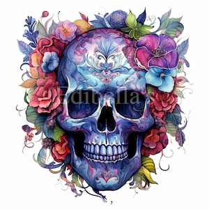 Bloemen schedel sublimatie clipart 8 | 300 DPI-JPEG | Transparante PNG | 4096 x 4096 pixels | 13,65 x 13,65 inch | Digitaal downloaden