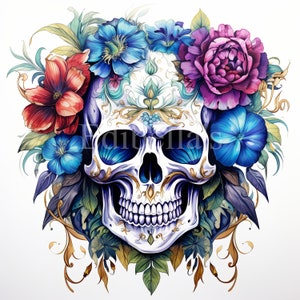 Bloemen schedel sublimatie clipart 7 | 300 DPI-JPEG | Transparante PNG | 4096 x 4096 pixels | 13,65 x 13,65 inch | Digitaal downloaden